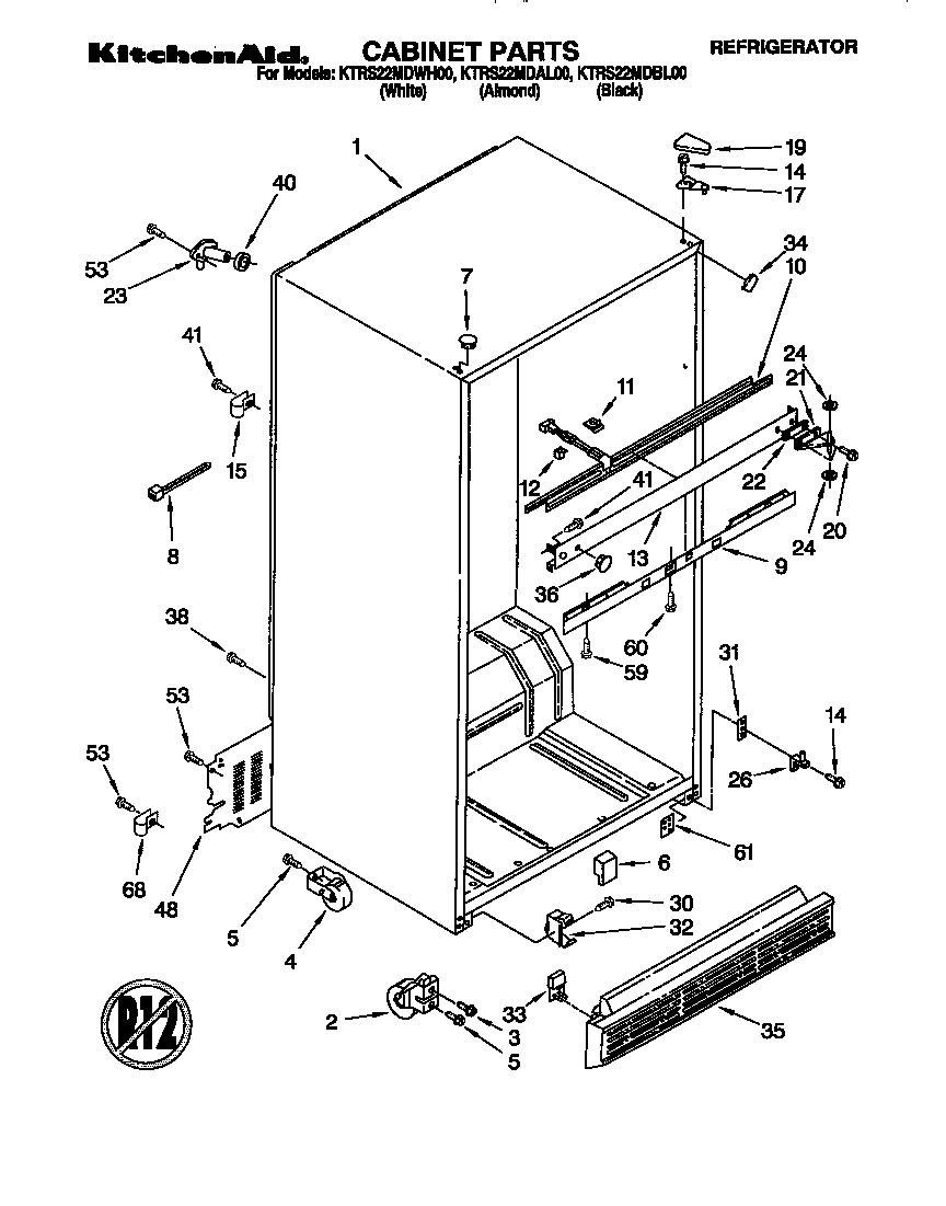 KitchenAid KTRS22MDBL00 cabinet diagram