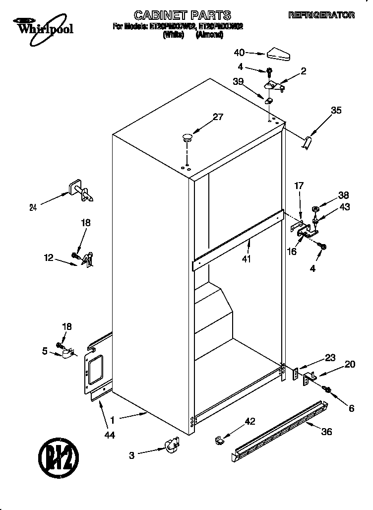 Whirlpool ET20PMXDW02 cabinet diagram