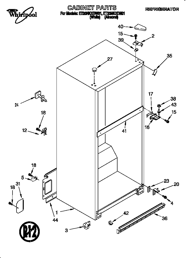 Whirlpool ET20NKXDN01 cabinet diagram