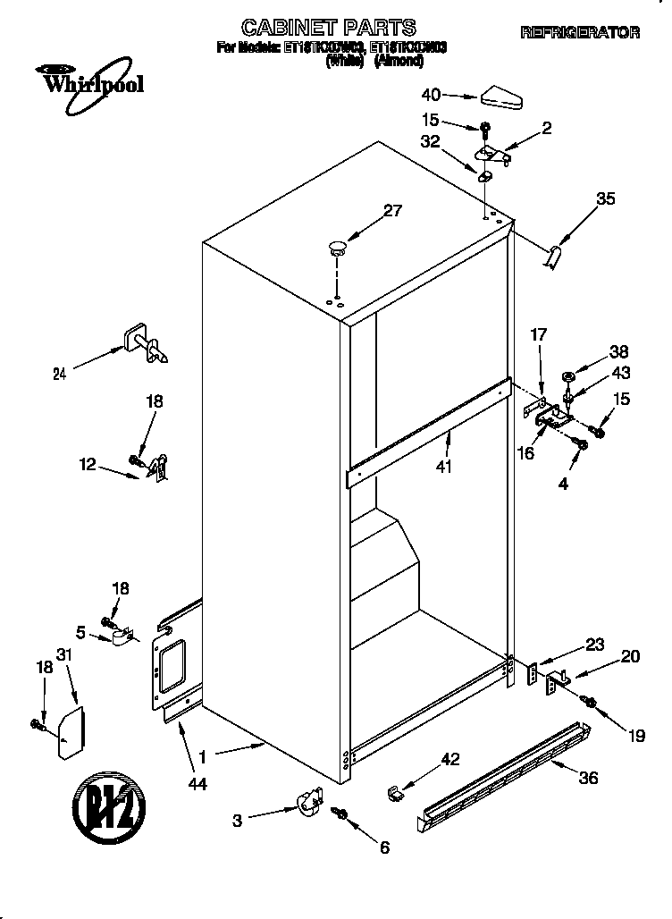 Whirlpool ET18TKXDW03 cabinet diagram