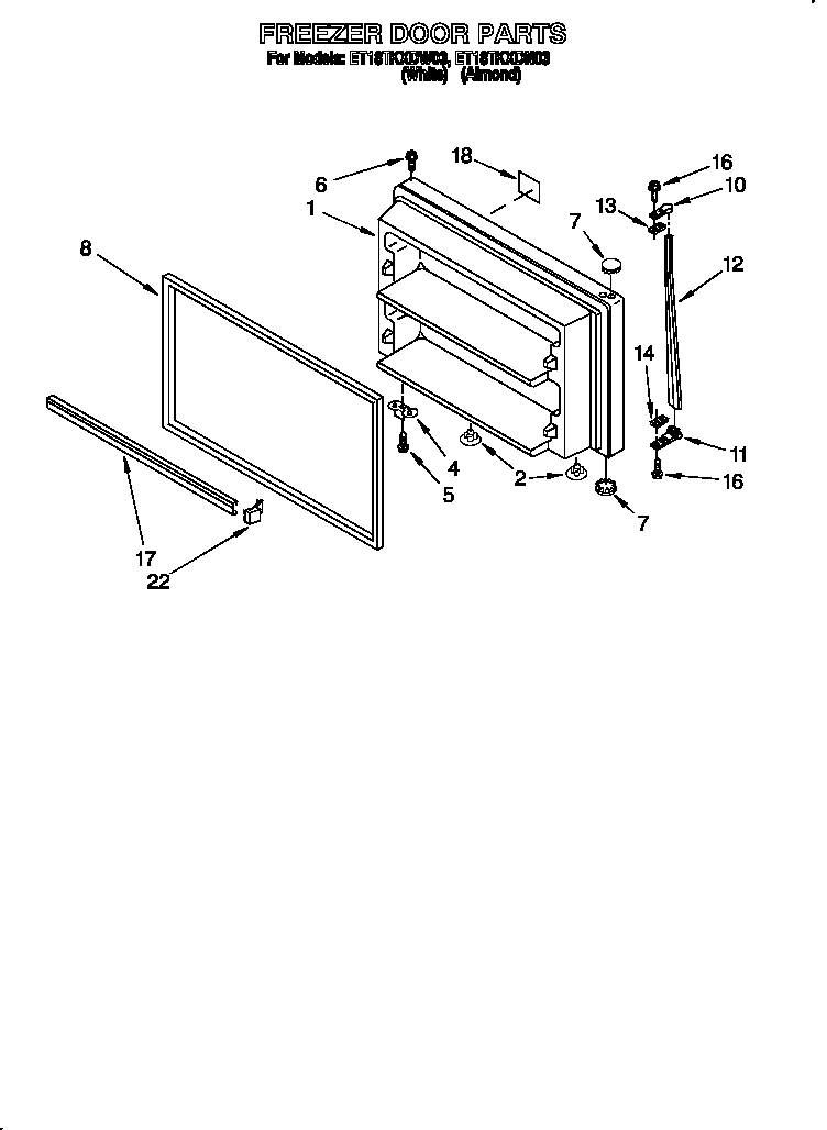 Whirlpool ET18TKXDW03 freezer door diagram