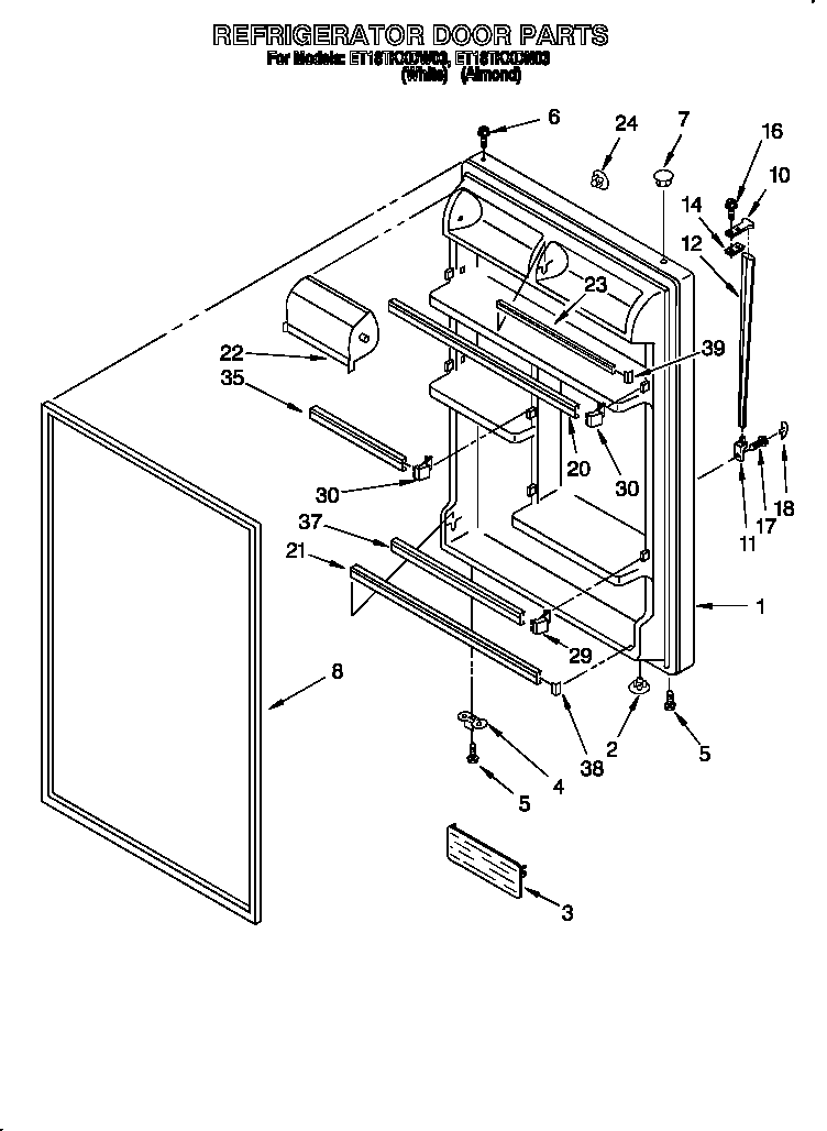 Whirlpool ET18TKXDW03 refrigerator door diagram