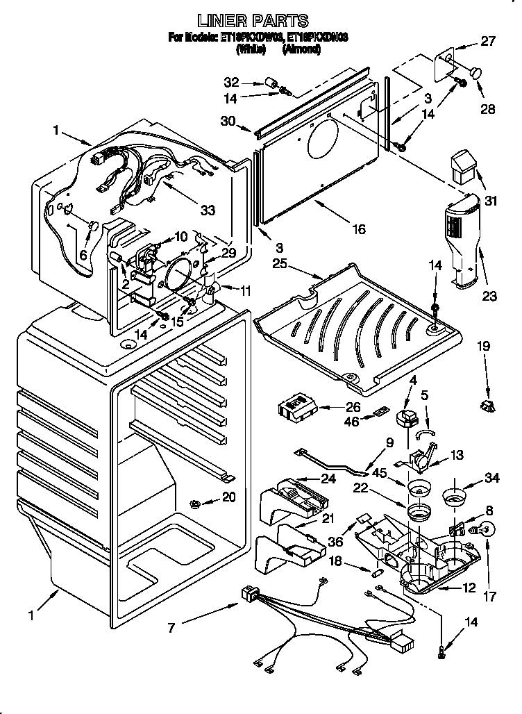 Whirlpool ET18PKXDN03 liner diagram