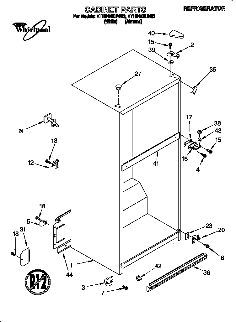 Whirlpool ET18HNXDW03 cabinet diagram