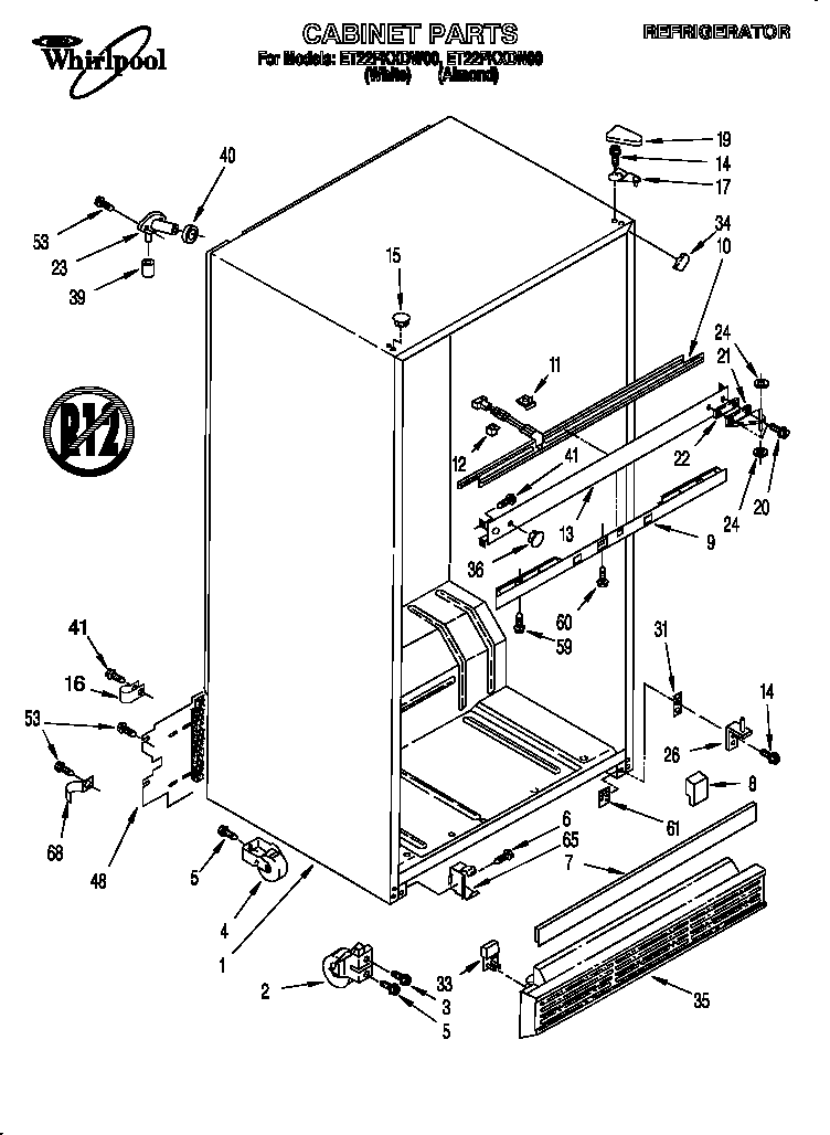 Whirlpool ET22PKXDN00 cabinet diagram