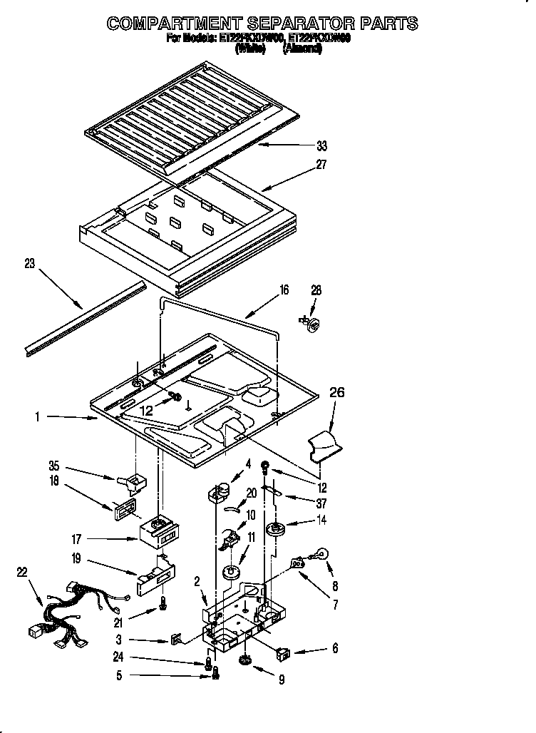 Whirlpool ET22PKXDN00 compartment separator diagram
