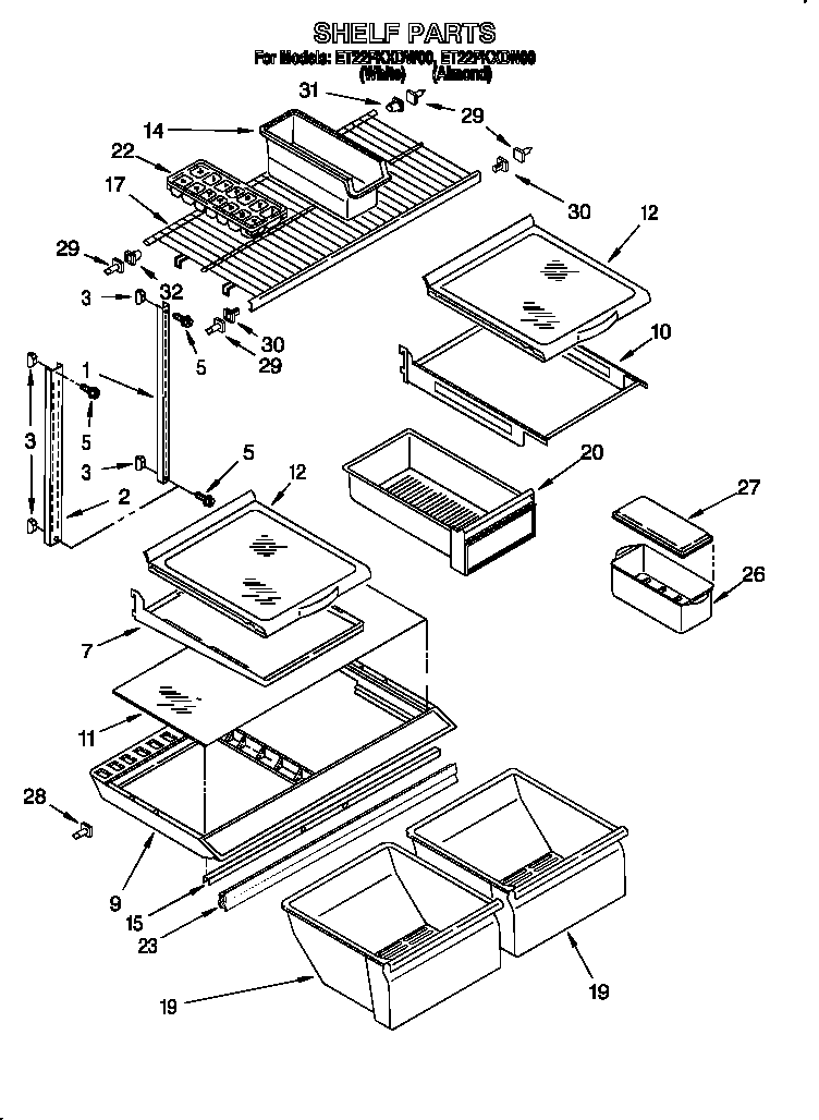 Whirlpool ET22PKXDN00 shelf diagram