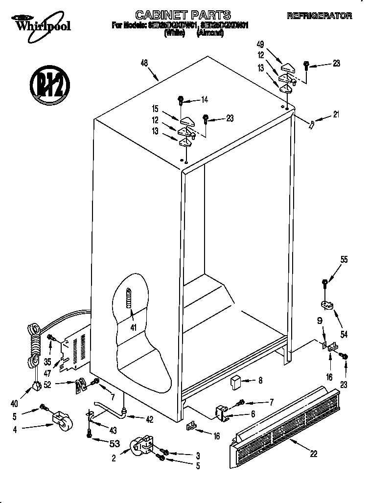 Whirlpool 8ED25DQXDW01 cabinet diagram
