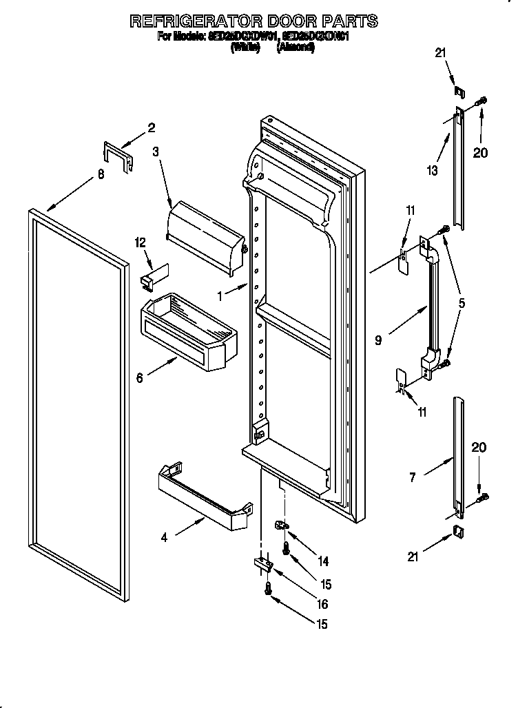 Whirlpool 8ED25DQXDW01 refrigerator door diagram