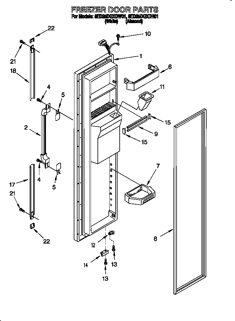 Whirlpool 8ED25DQXDW01 freezer door diagram