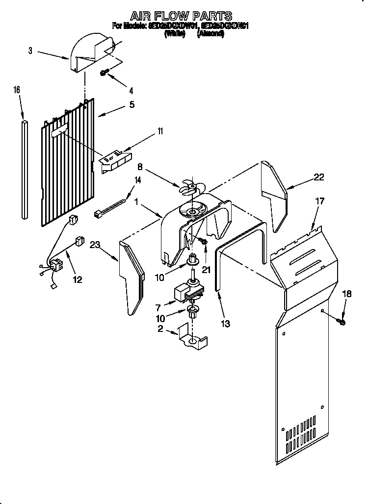 Whirlpool 8ED25DQXDW01 air flow diagram