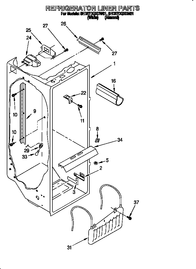 Whirlpool 8ED27DQXDN01 refrigerator liner diagram