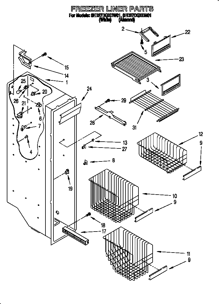 Whirlpool 8ED27DQXDN01 freezer liner diagram