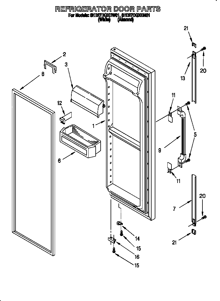Whirlpool 8ED27DQXDN01 refrigerator door diagram