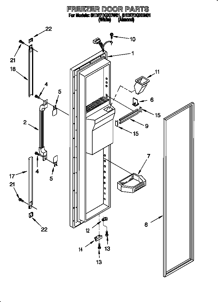 Whirlpool 8ED27DQXDN01 freezer door diagram