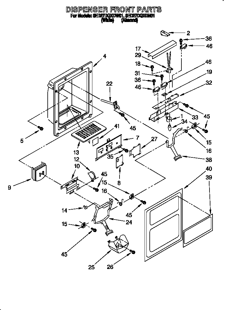 Whirlpool 8ED27DQXDN01 dispenser front diagram