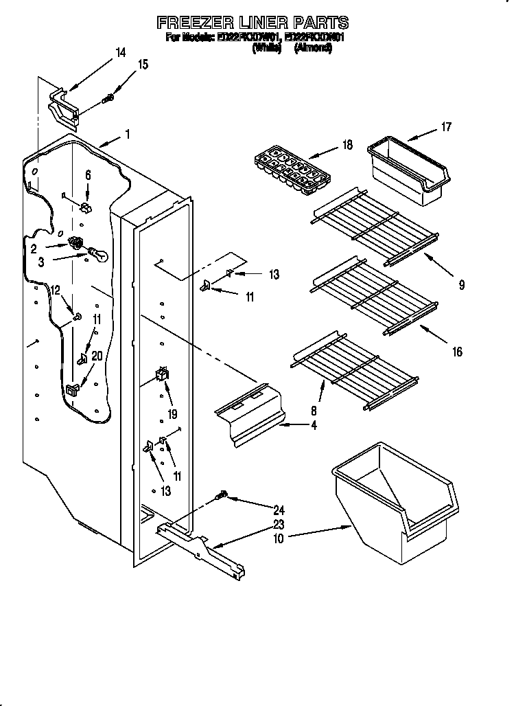 Whirlpool ED22PKXDN01 freezer liner diagram