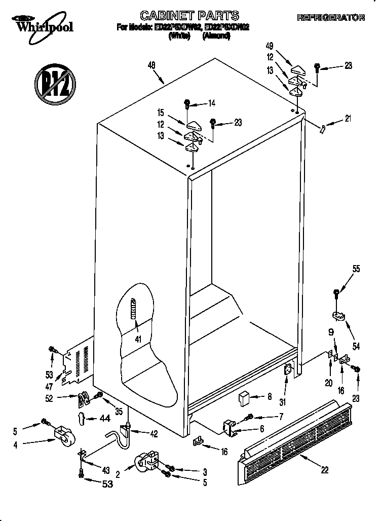 Whirlpool ED22PSXDW02 cabinet diagram