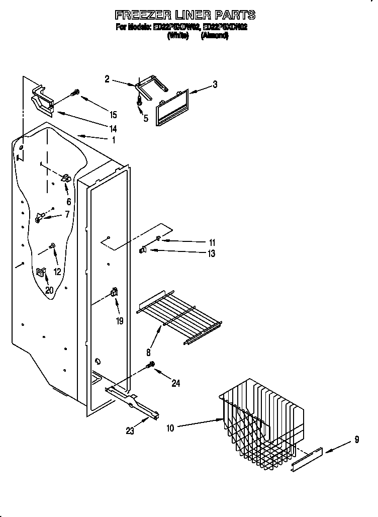 Whirlpool ED22PSXDW02 freezer liner diagram
