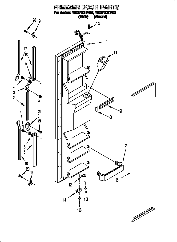 Whirlpool ED22PSXDW02 freezer door diagram