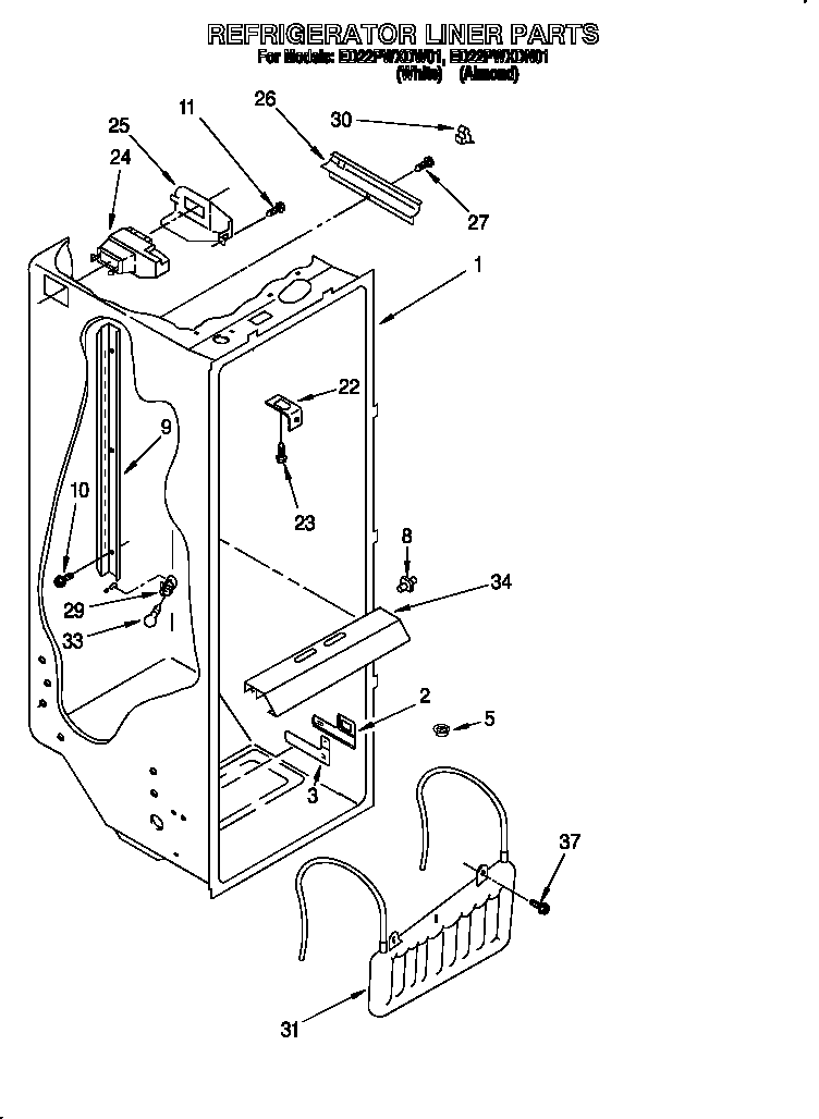 Whirlpool ED22PWXDW01 refrigerator liner diagram