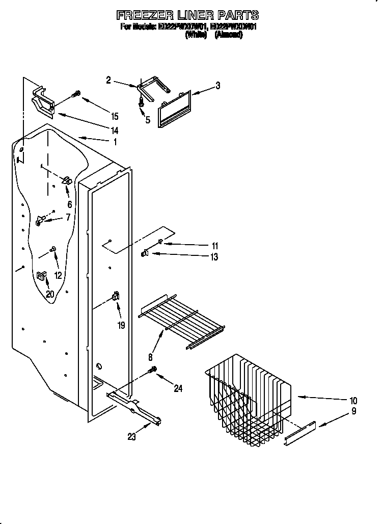 Whirlpool ED22PWXDW01 freezer liner diagram