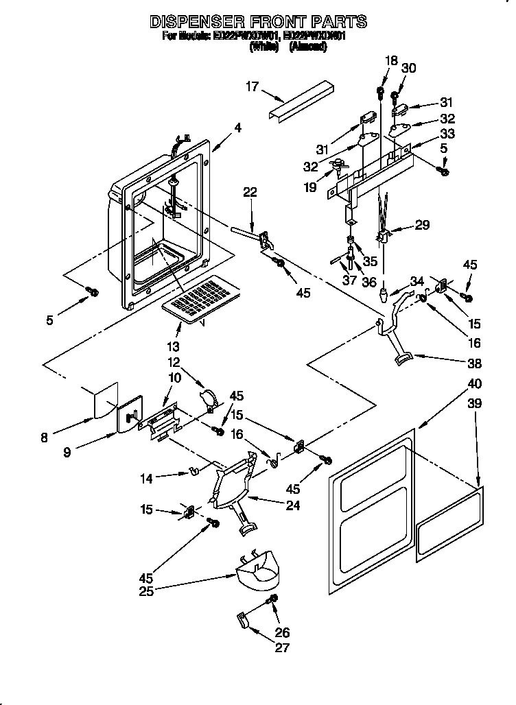 Whirlpool ED22PWXDW01 dispenser front diagram