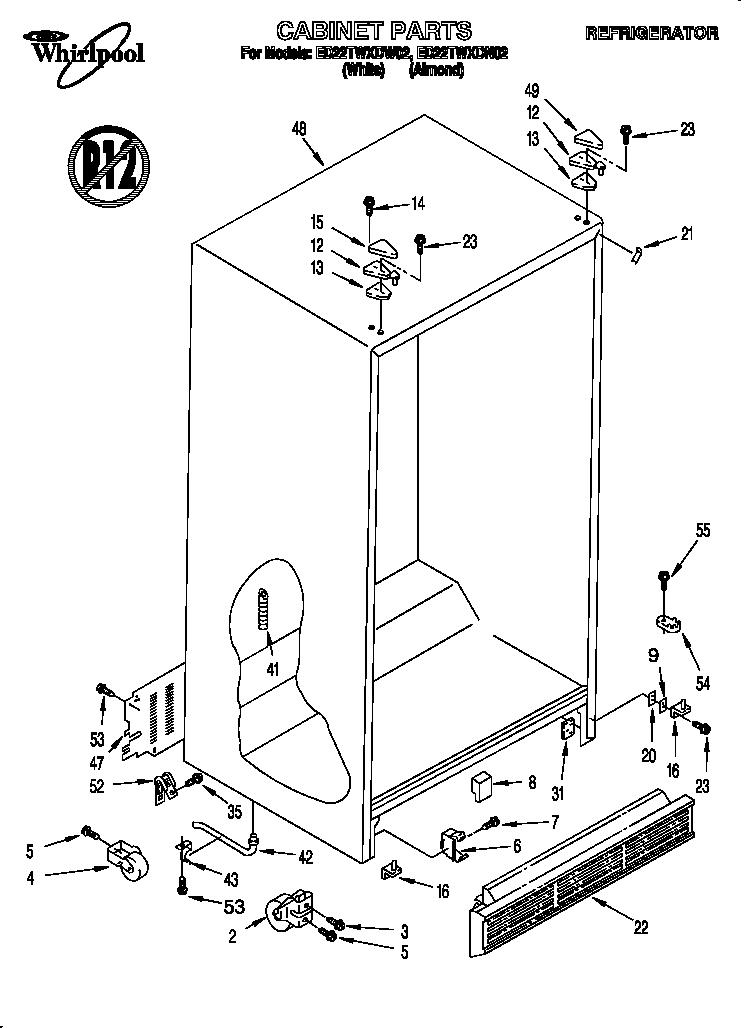 Whirlpool ED22TWXDN02 cabinet diagram