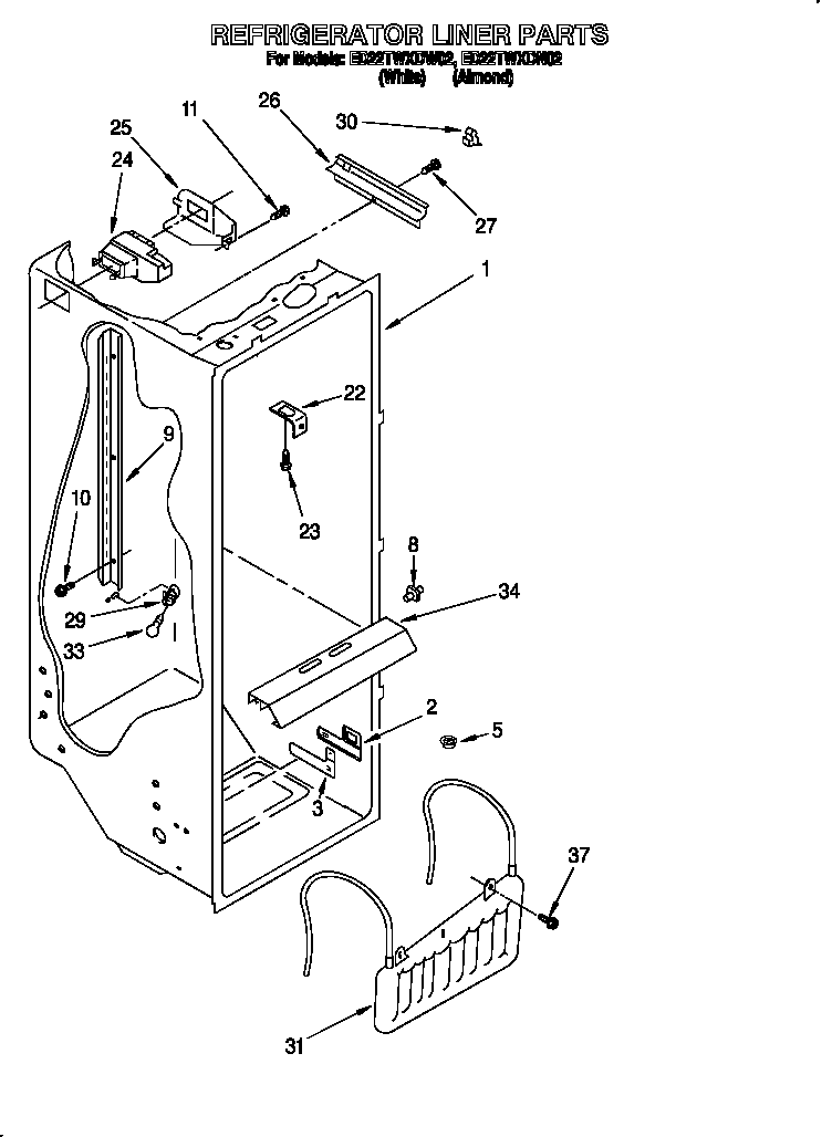 Whirlpool ED22TWXDN02 refrigerator liner diagram