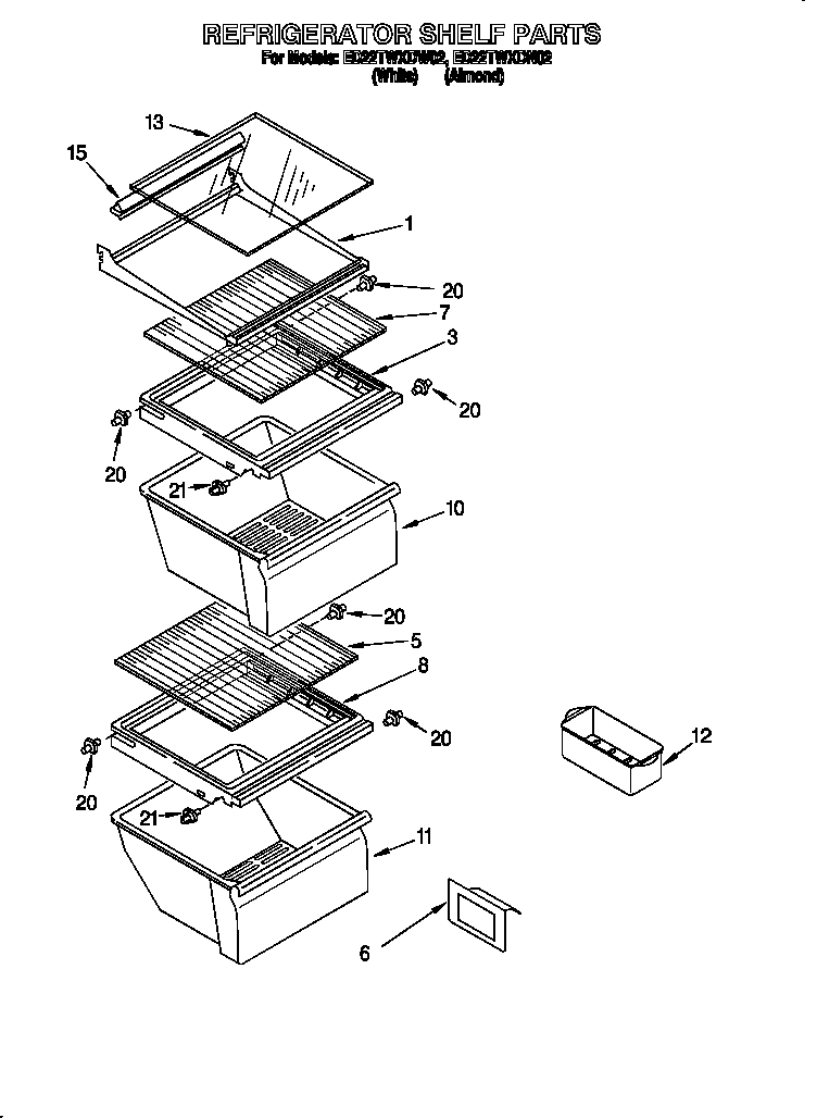 Whirlpool ED22TWXDN02 refrigerator shelf diagram