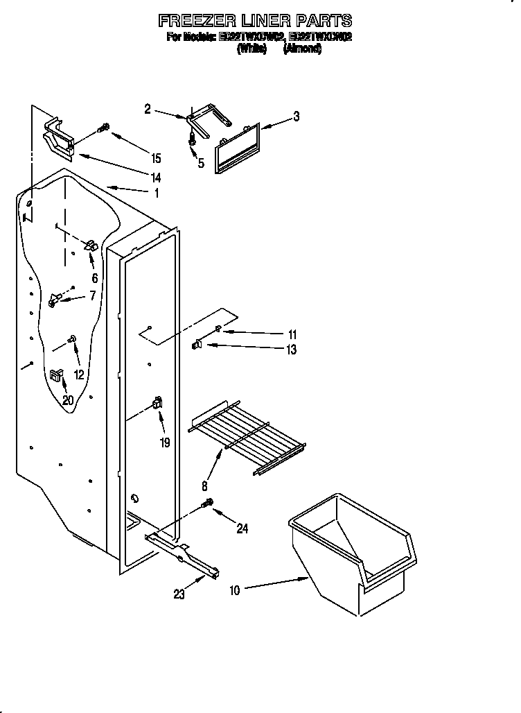 Whirlpool ED22TWXDN02 freezer liner diagram