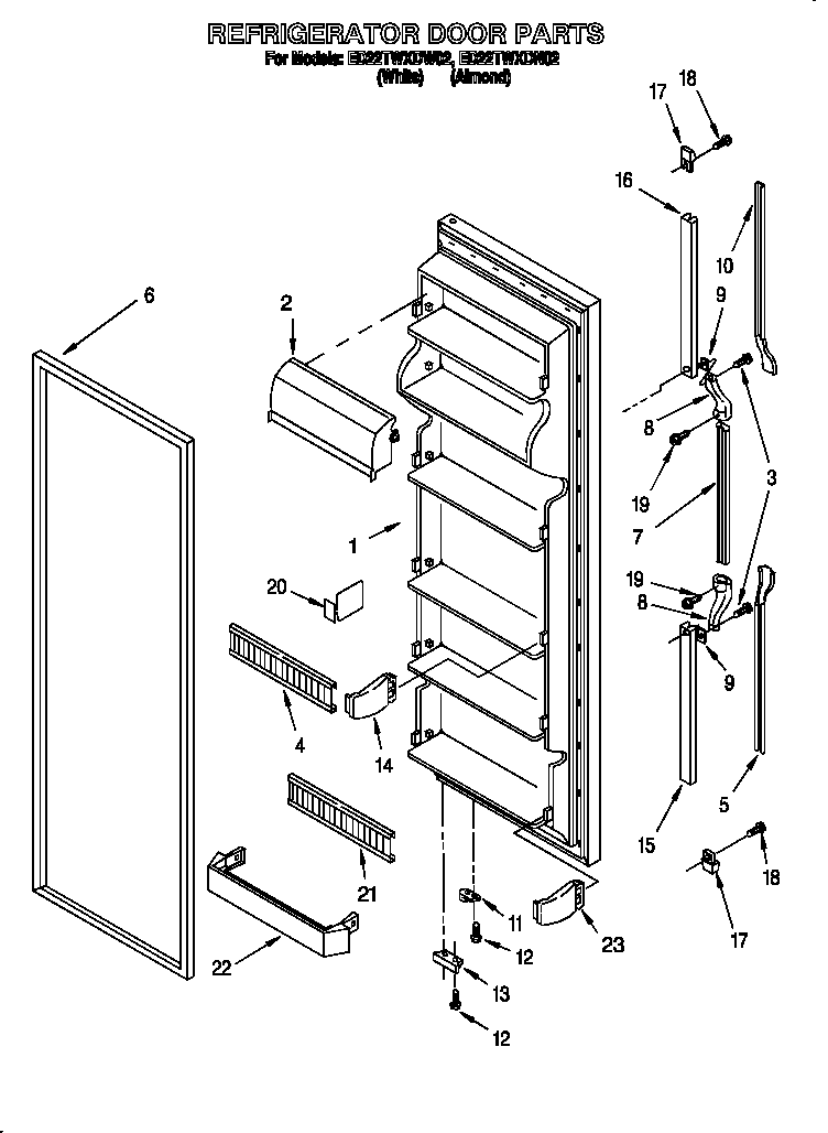 Whirlpool ED22TWXDN02 refrigerator door diagram