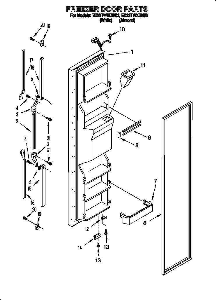 Whirlpool ED22TWXDN02 freezer door diagram