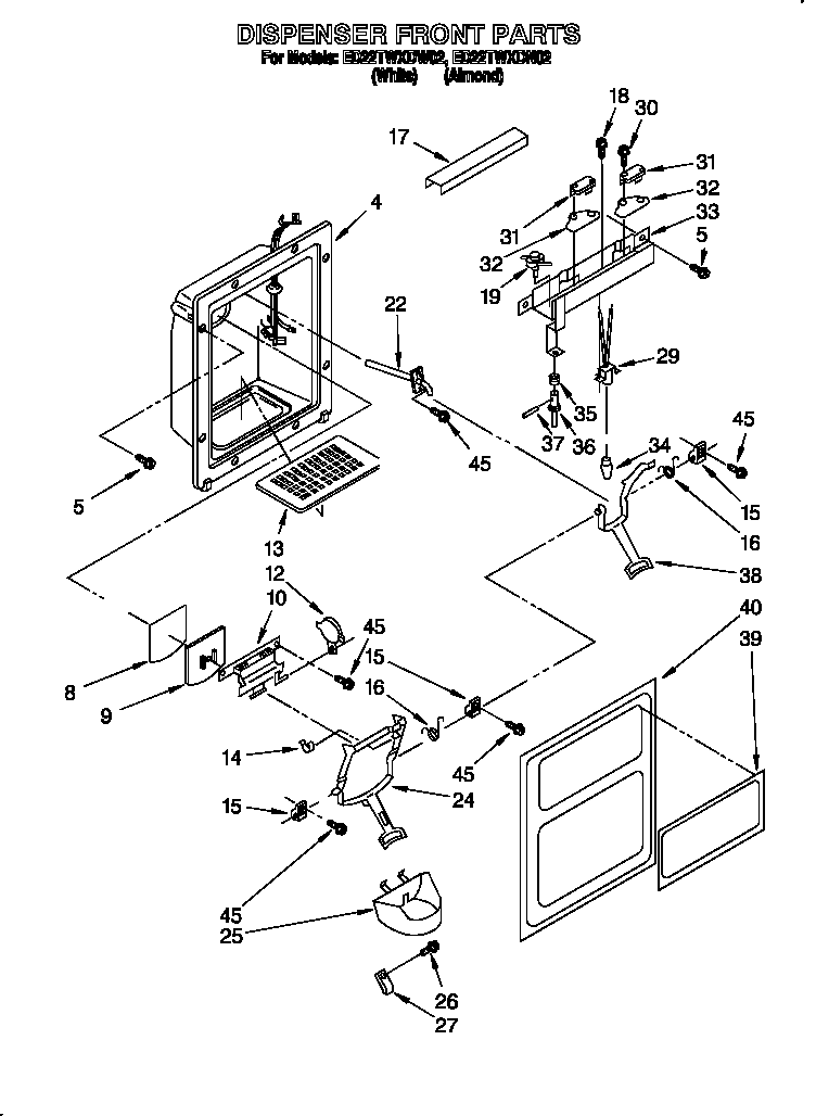 Whirlpool ED22TWXDN02 dispenser front diagram