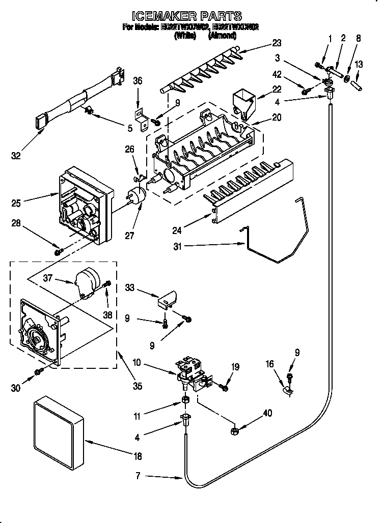 Whirlpool ED22TWXDN02 icemaker diagram