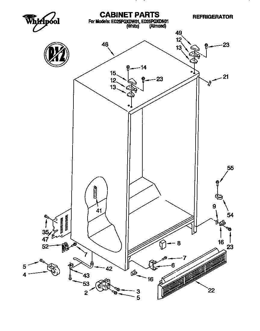 Whirlpool ED25PQXDW01 cabinet diagram