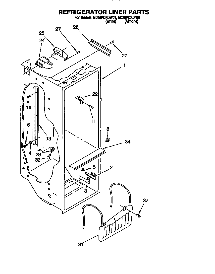 Whirlpool ED25PQXDW01 refrigerator liner diagram