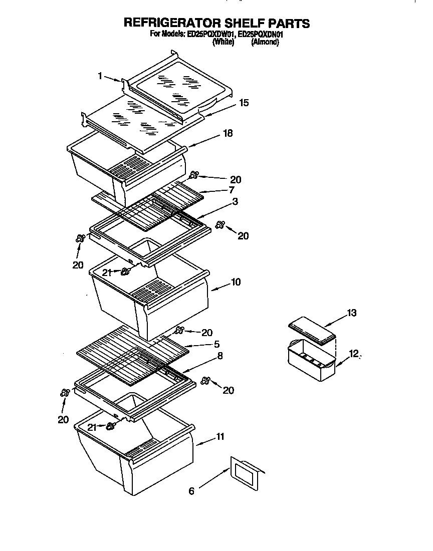 Whirlpool ED25PQXDW01 refrigerator shelf diagram