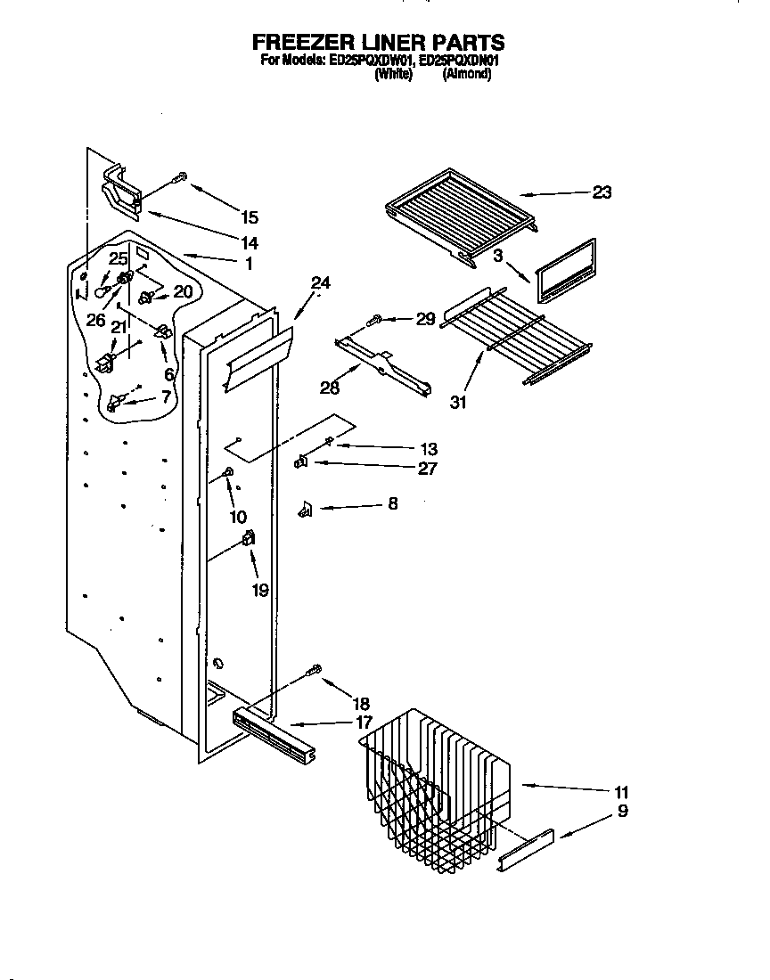 Whirlpool ED25PQXDW01 freezer liner diagram