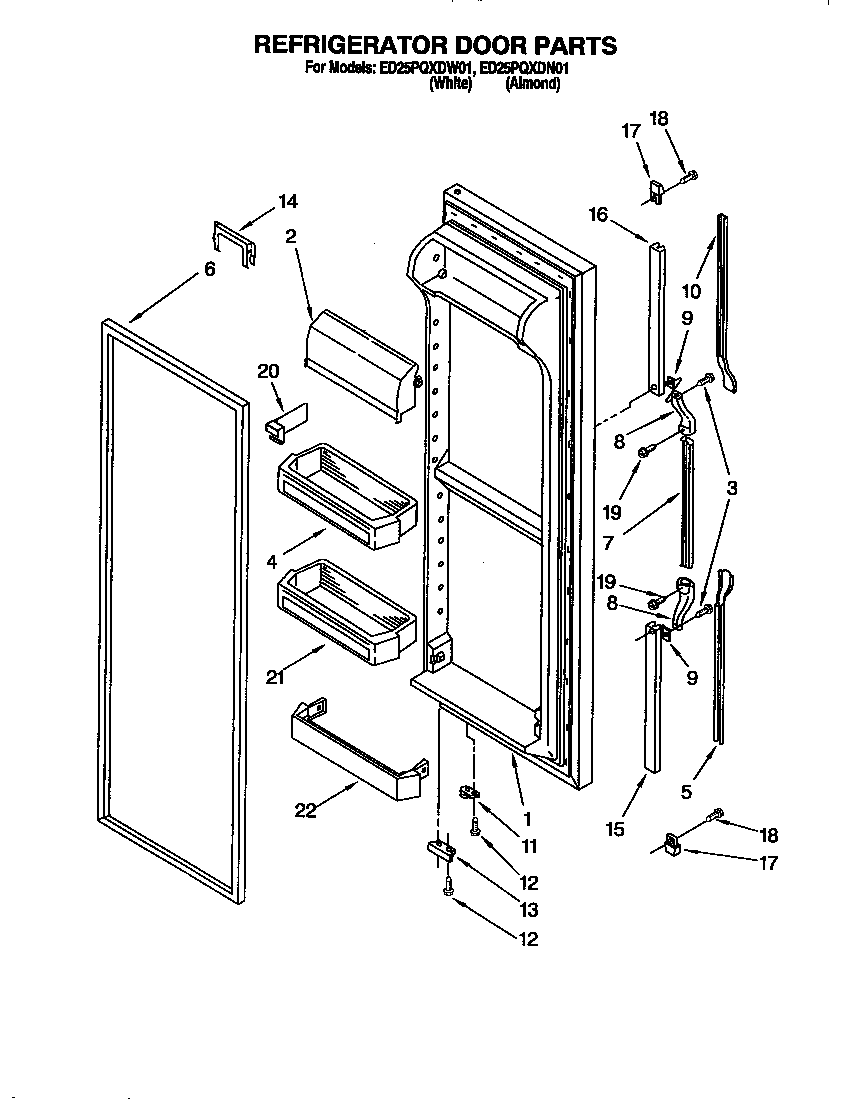 Whirlpool ED25PQXDW01 refrigerator door diagram