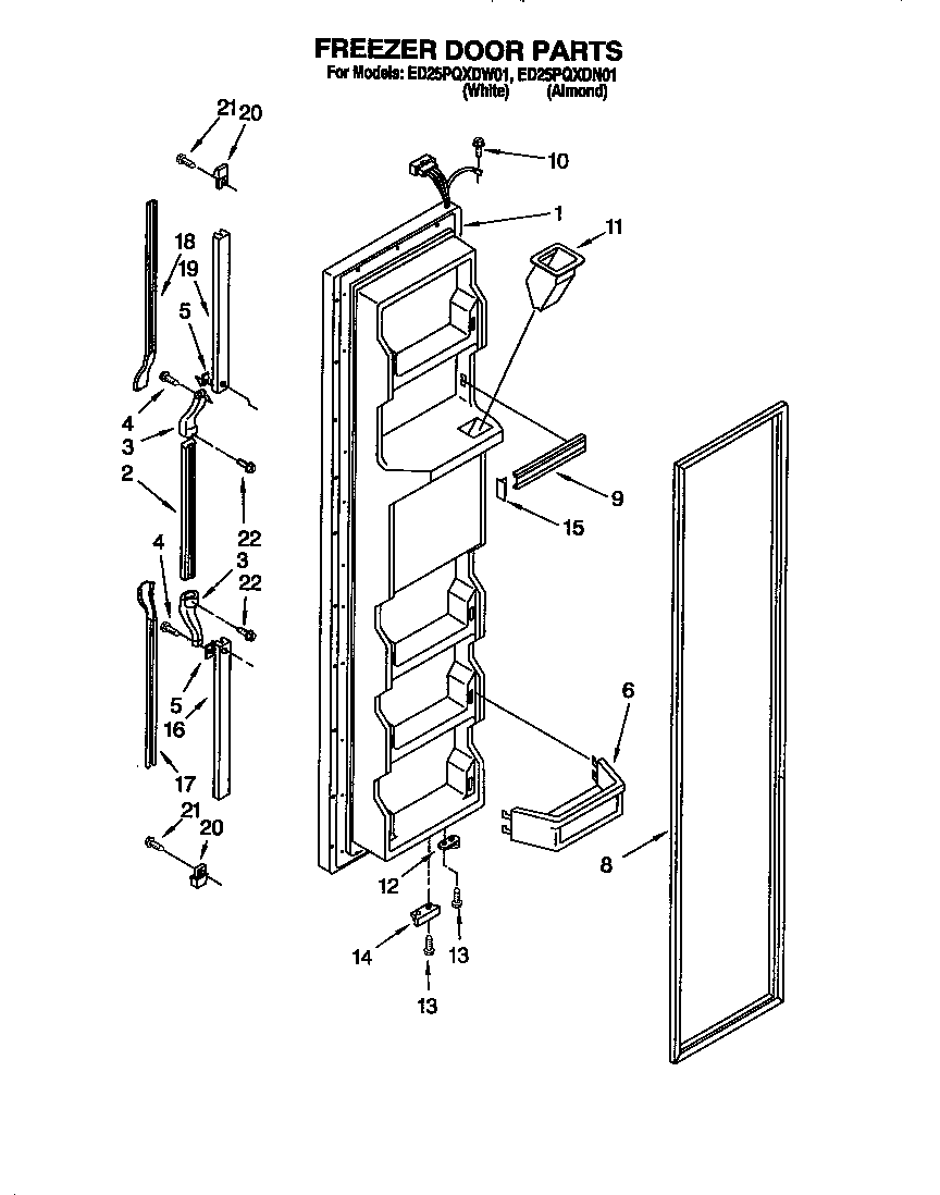 Whirlpool ED25PQXDW01 freezer door diagram