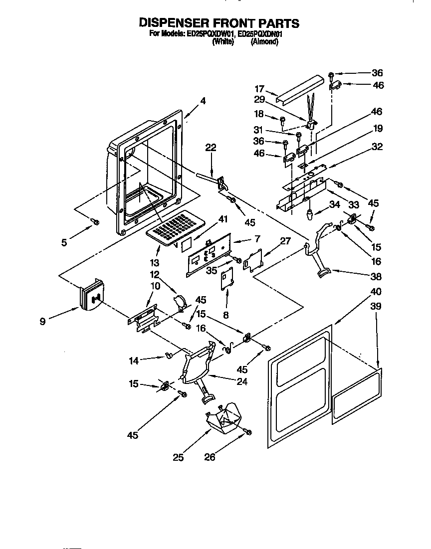 Whirlpool ED25PQXDW01 dispenser front diagram
