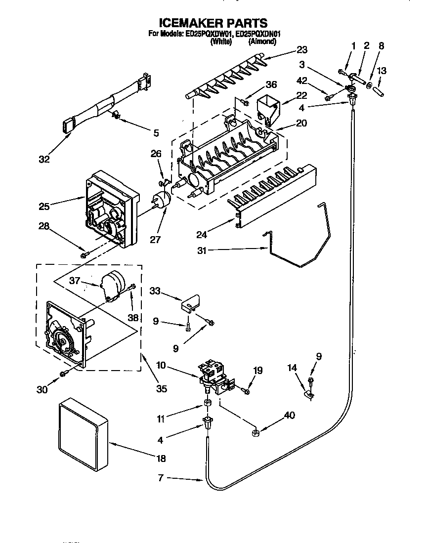 Whirlpool ED25PQXDW01 icemaker diagram