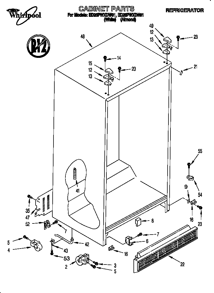 Whirlpool ED25PWXDN01 cabinet diagram