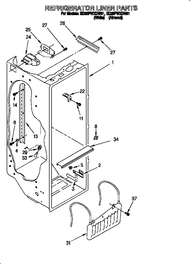 Whirlpool ED25PWXDN01 refrigerator liner diagram