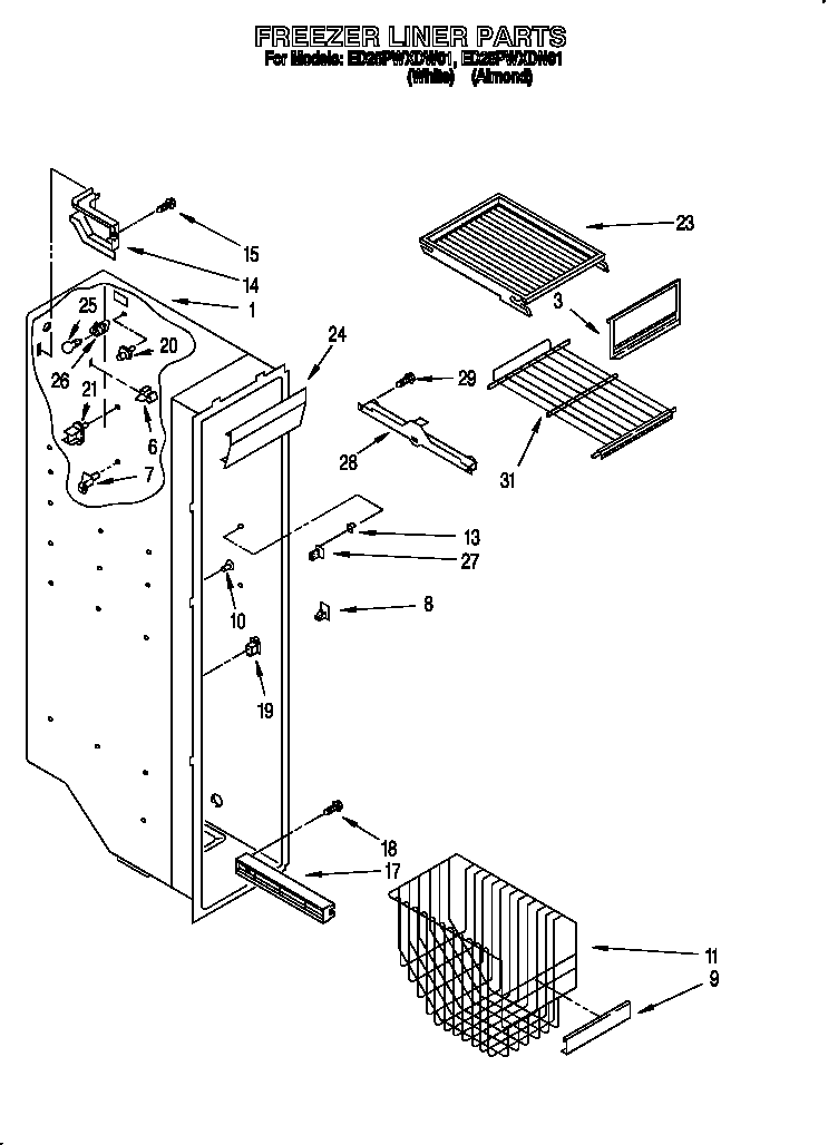 Whirlpool ED25PWXDN01 freezer liner diagram