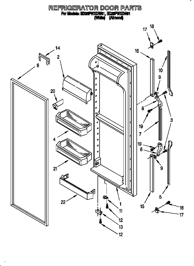 Whirlpool ED25PWXDN01 refrigerator door diagram