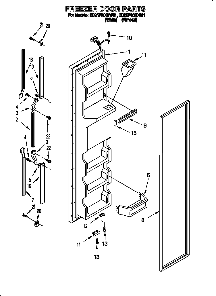 Whirlpool ED25PWXDN01 freezer door diagram
