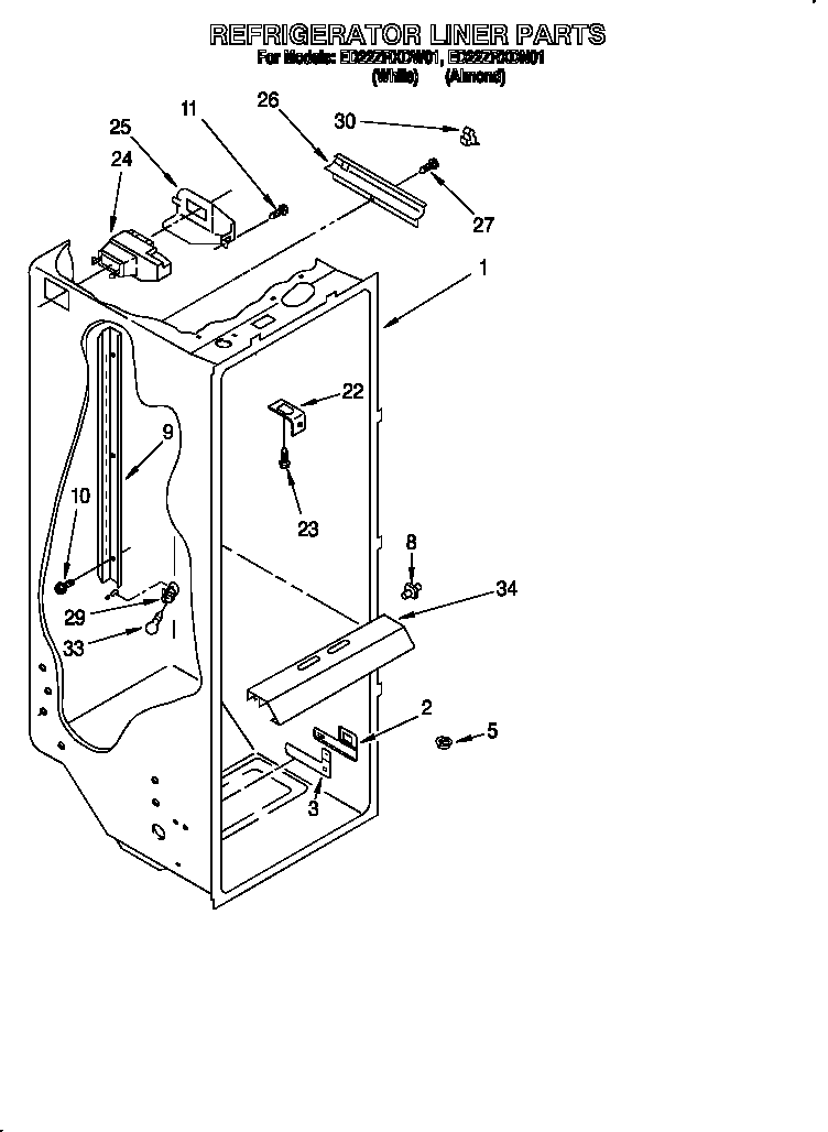 Whirlpool ED22ZRXDN01 refrigerator liner diagram
