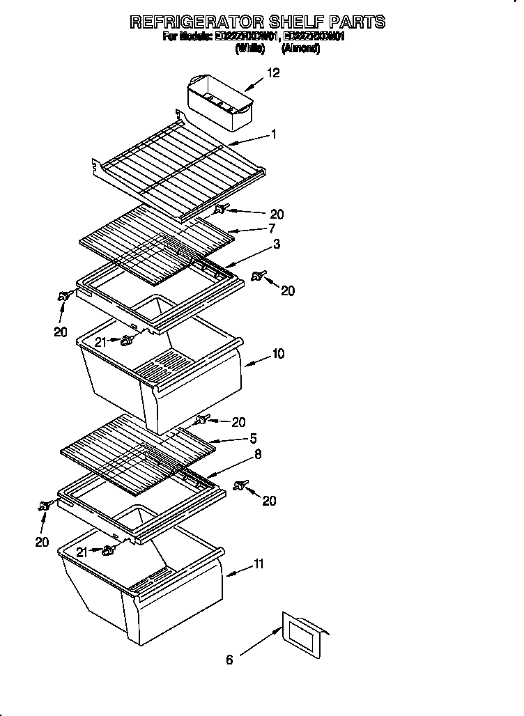 Whirlpool ED22ZRXDN01 refrigerator shelf diagram